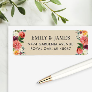 Rustic Burgundy Fall Floral Wedding Address Label