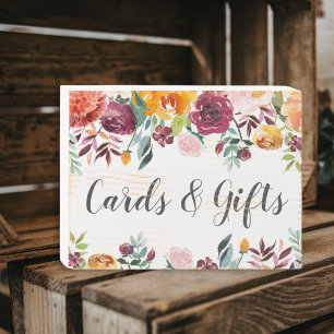Rustic Burgundy Fall Floral Wedding Cards Gifts Wooden Box Sign