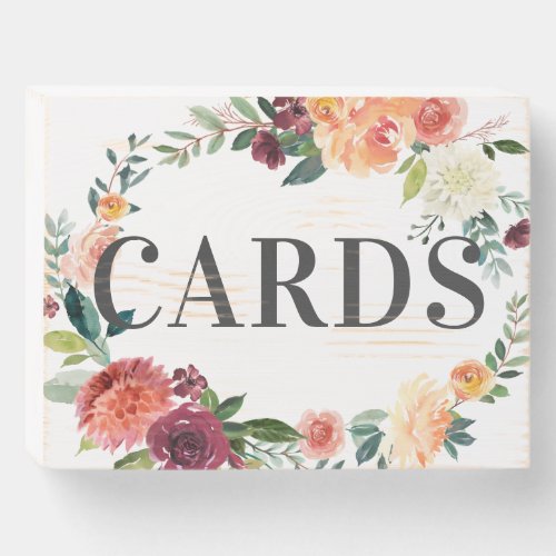 Rustic Burgundy Fall Floral Wedding Cards Wooden Box Sign