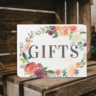 Rustic Burgundy Fall Floral Wedding Gifts Wooden Box Sign