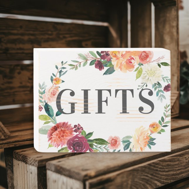 Rustic Burgundy Fall Floral Wedding Gifts Wooden Box Sign (Creator Uploaded)