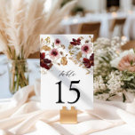 Rustic Burgundy Fall Floral Wedding Table Number<br><div class="desc">Guide guests with ease using this boho floral table number sign,  styled with burgundy and terracotta blooms. Ideal for fall weddings,  outdoor receptions,  or rustic celebrations. Pair it with other pieces from our matching burgundy boho wedding collection.</div>