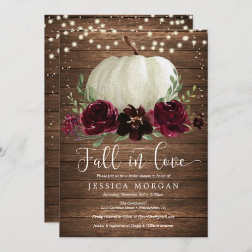 Rustic Burgundy Fall in Love Bridal Shower Invite