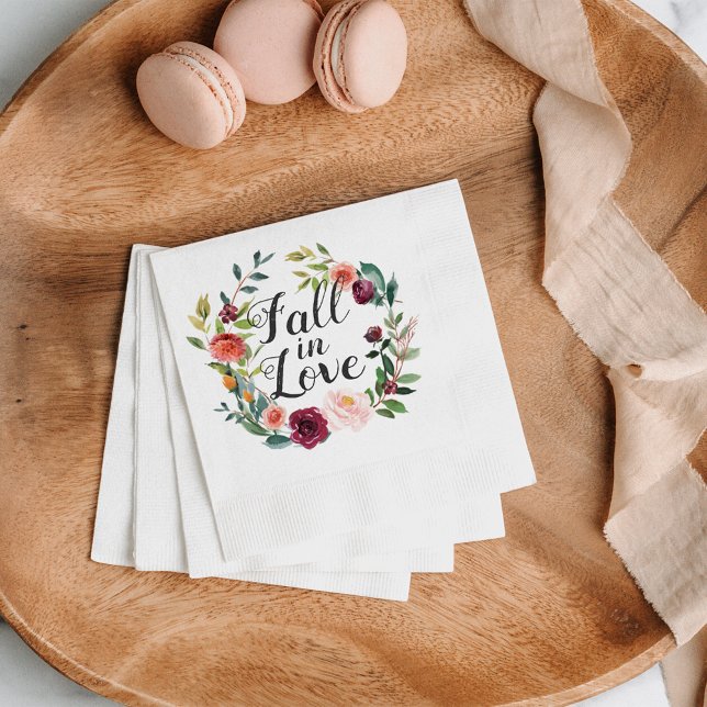 Rustic Burgundy Fall in Love Wedding Napkins (Creator Uploaded)