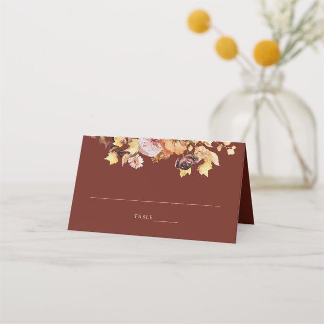 Rustic Burgundy Fall Wedding Folded Place Card (Front)