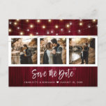 Rustic Burgundy Fall Wedding Photo Save The Date Announcement Postcard at Zazzle