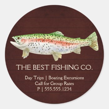 Rustic Burgundy Fishing Guide Lake Charter Boat Classic Round Sticker by EverythingBusiness at Zazzle