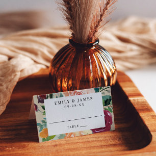 Rustic Burgundy Floral Border Monogram Wedding Place Card