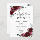 Rustic Burgundy Floral Bridal Shower Invitation Po Postcard (Front/Back)
