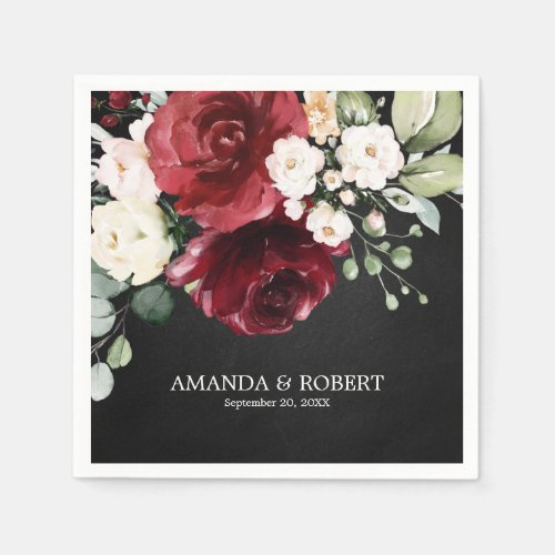 Rustic Burgundy Floral Chalk Wedding Napkins