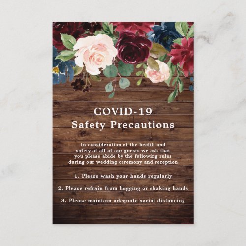 Rustic Burgundy Floral COVID_19 Safety Wedding Enclosure Card