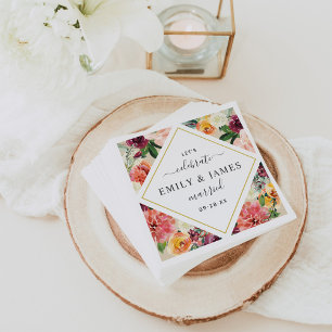 Rustic Burgundy Floral Diamond Wedding Napkins