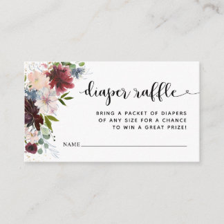 Rustic Burgundy Floral Diaper Raffle Ticket Insert