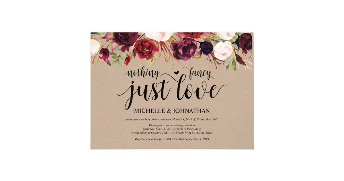 Rustic Burgundy Floral Elopement Reception Invites Zazzle Com