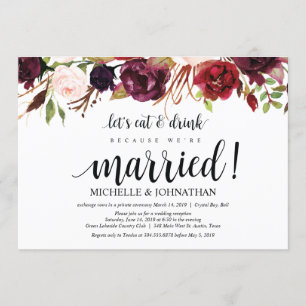 Rustic Burgundy Floral Elopement Reception Invites