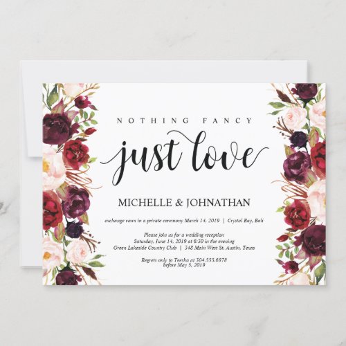 Rustic Burgundy Floral Elopement Reception Invites