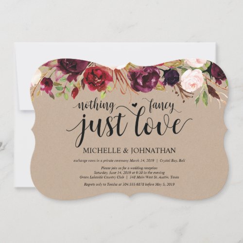 Rustic Burgundy Floral Elopement Reception Invites