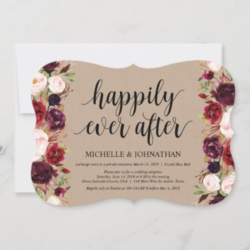 Rustic Burgundy Floral Elopement Reception Invites