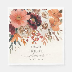 Rustic Burgundy Floral Fall Bridal Shower Napkins