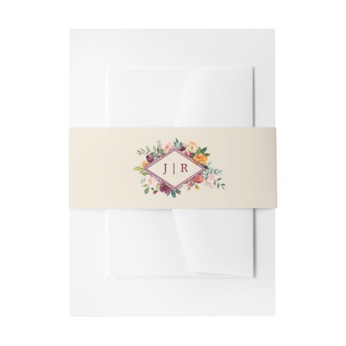 Rustic Burgundy Floral Frame Invitation Belly Band