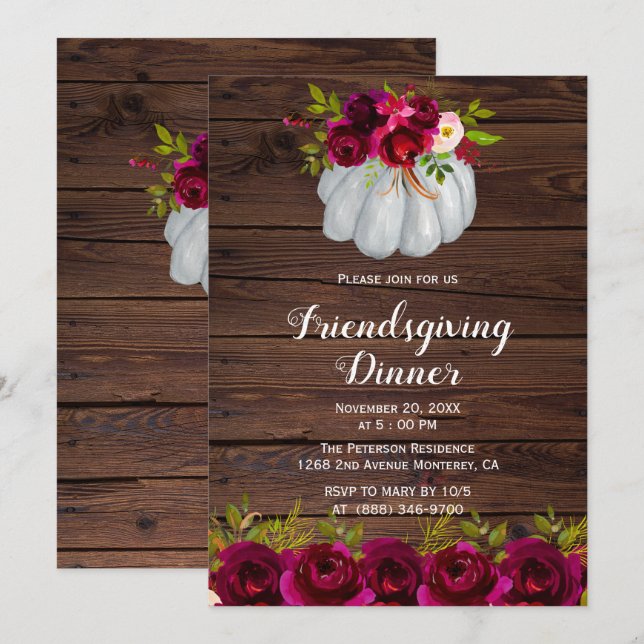 Rustic Burgundy Floral Friendsgiving Invitations (Front/Back)