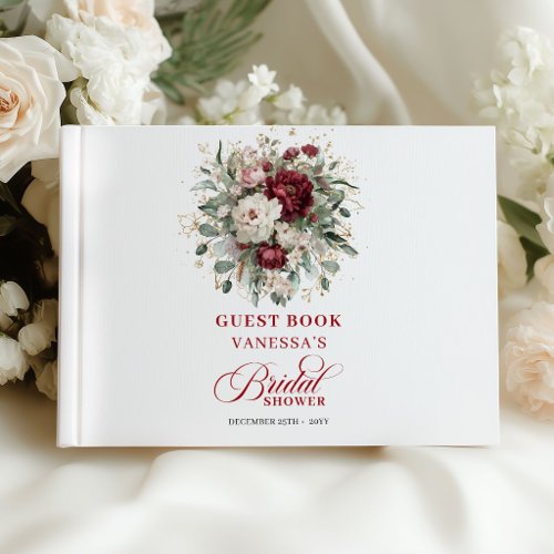 Rustic Burgundy Floral Gold Bridal Shower Guest  Book
