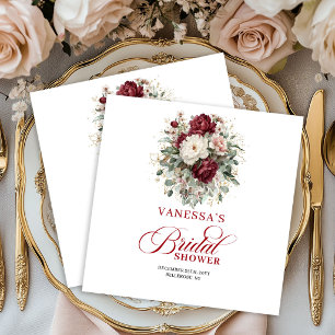 Rustic Burgundy Floral Gold Bridal Shower Napkins