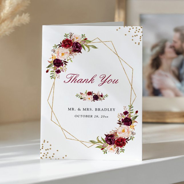 Rustic Burgundy Floral Gold Frame Thank You (Creator Uploaded)