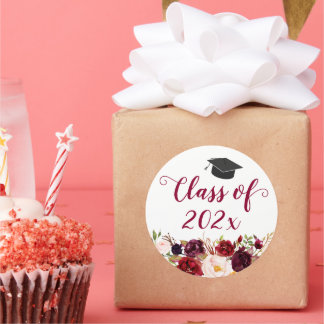 Rustic Burgundy Floral Graduation Favor Label