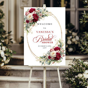 Rustic Burgundy Floral Greenery Bridal Shower Sign