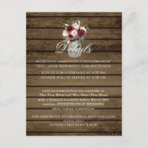 Rustic Burgundy Floral Jar Details Enclosure Card