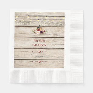 Rustic Burgundy Floral Lantern Old Barn Wedding Napkins