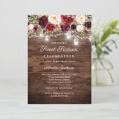 Rustic Burgundy Floral Lights 16th Sweet Sixteen Invitation (Standing Front)
