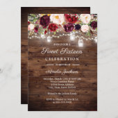 Rustic Burgundy Floral Lights 16th Sweet Sixteen Invitation (Front/Back)