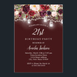 Rustic Burgundy Floral Lights 21st Birthday Invitation<br><div class="desc">More Pretty Birthday Invitations in the Little Bayleigh Store!</div>