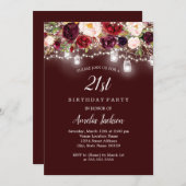 Rustic Burgundy Floral Lights 21st Birthday Invitation (Front/Back)