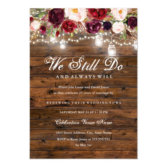 Rustic Burgundy Floral Lights Wedding Vow Renewal Invitation