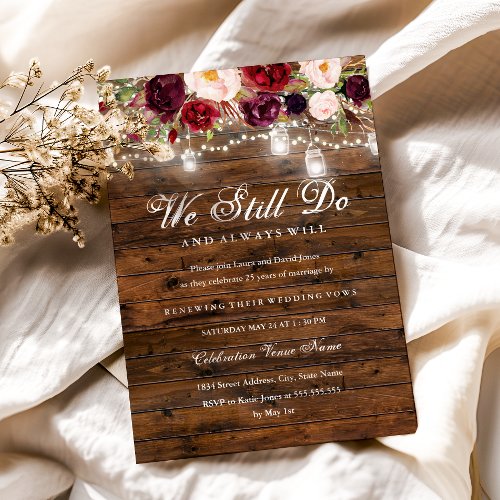 Rustic Burgundy Floral Lights Wedding Vow Renewal