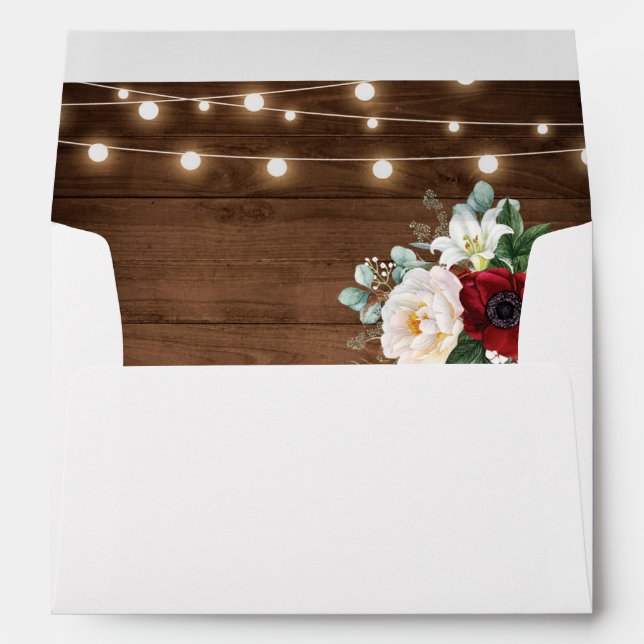 Rustic Burgundy Floral Mason Jar Wedding Envelope (Back (Bottom))