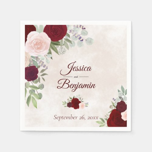 Rustic Burgundy Floral on Dusty Rose Wedding Napkins
