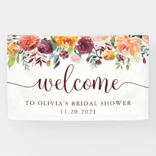 Rustic Burgundy Floral on White   Welcome Banner