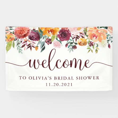 Rustic Burgundy Floral on White  Welcome Banner
