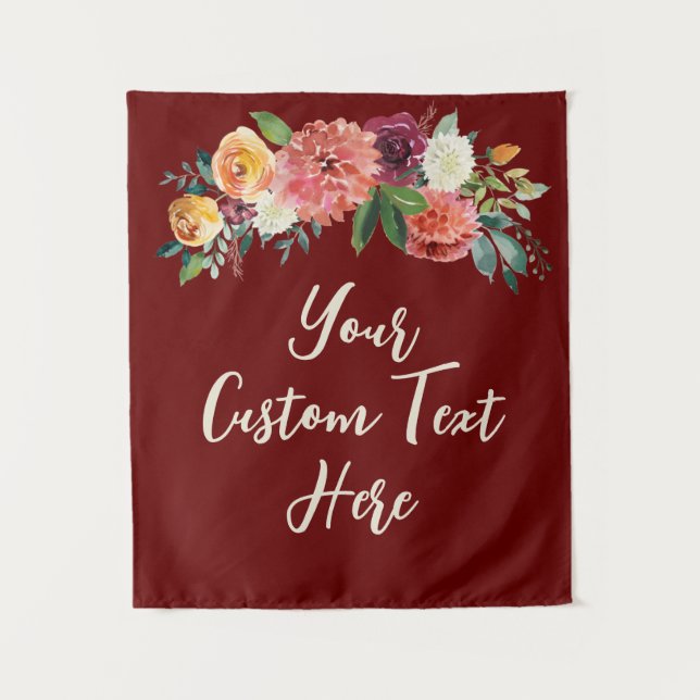 Rustic Burgundy Floral Photo Prop Wedding Backdrop (Front)