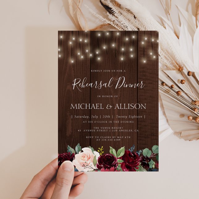 rustic burgundy floral rehearsal dinner invitation (Creator Uploaded)