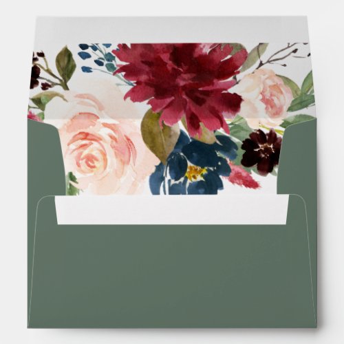 Rustic Burgundy Floral Return Address Included Envelope