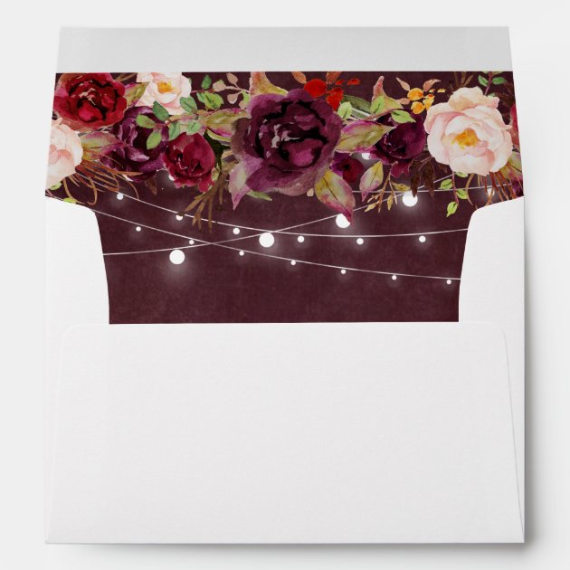 Rustic Burgundy Floral String Lights For 5x7 Invitation Envelope