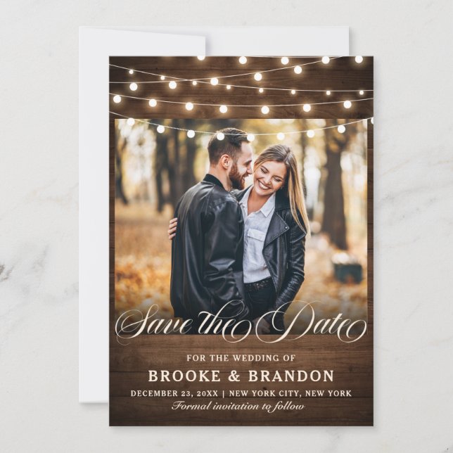 Rustic Burgundy Floral String Lights Mason Jar Save The Date (Front)