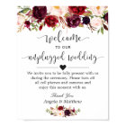 Rustic Burgundy Floral Unplugged Wedding Sign