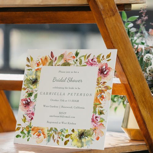 Rustic Burgundy Floral Watercolor Bridal Shower Invitation