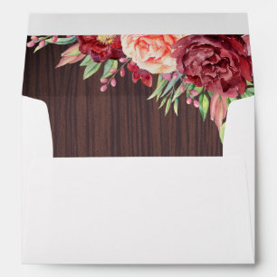 Rustic Burgundy Floral Watercolor Wedding Envelope